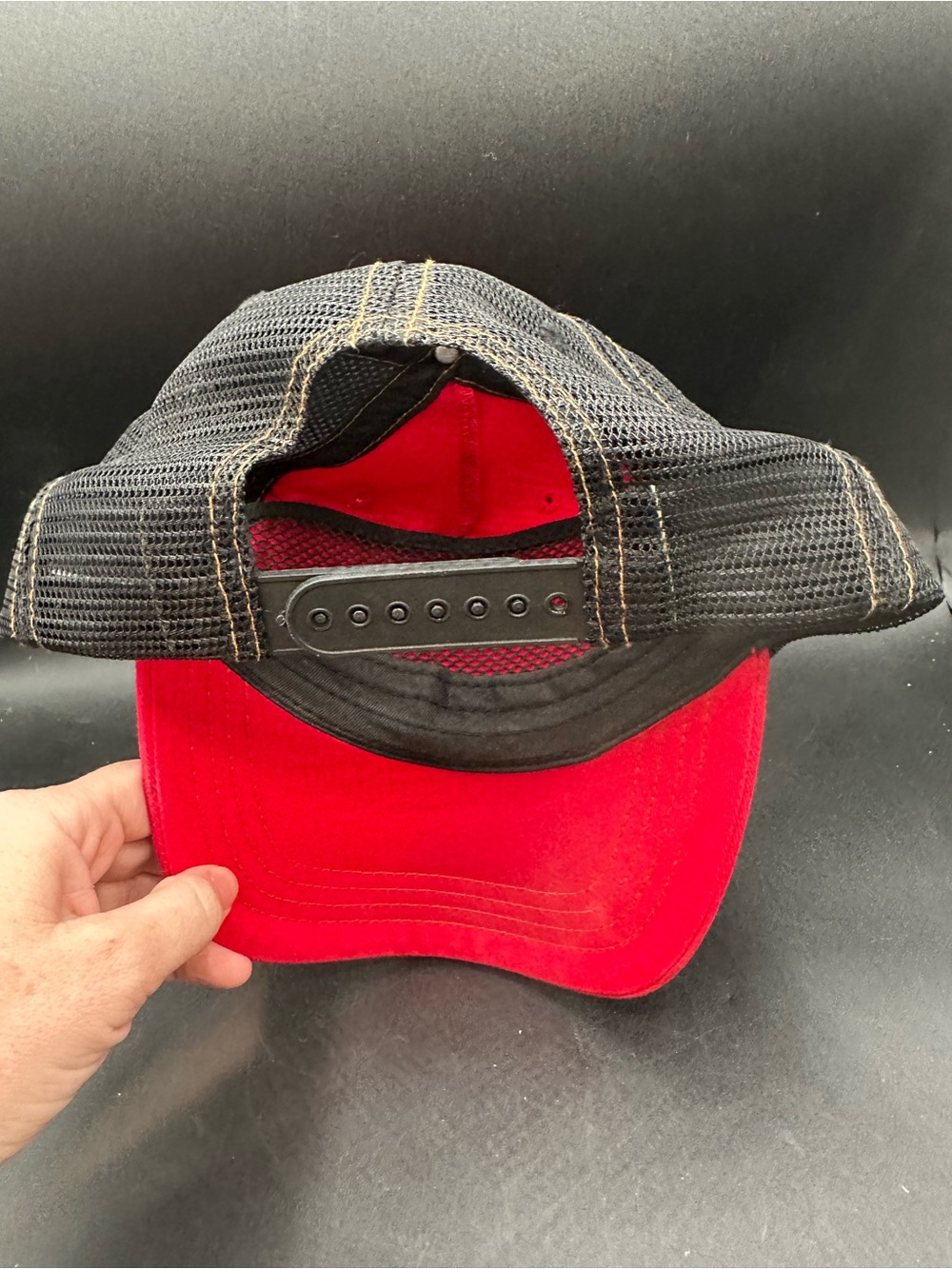 VTG Von Dutch Hat Cap Red Double Patch Distressed Mesh Trucker Snapback Skull - Picture 3 of 4